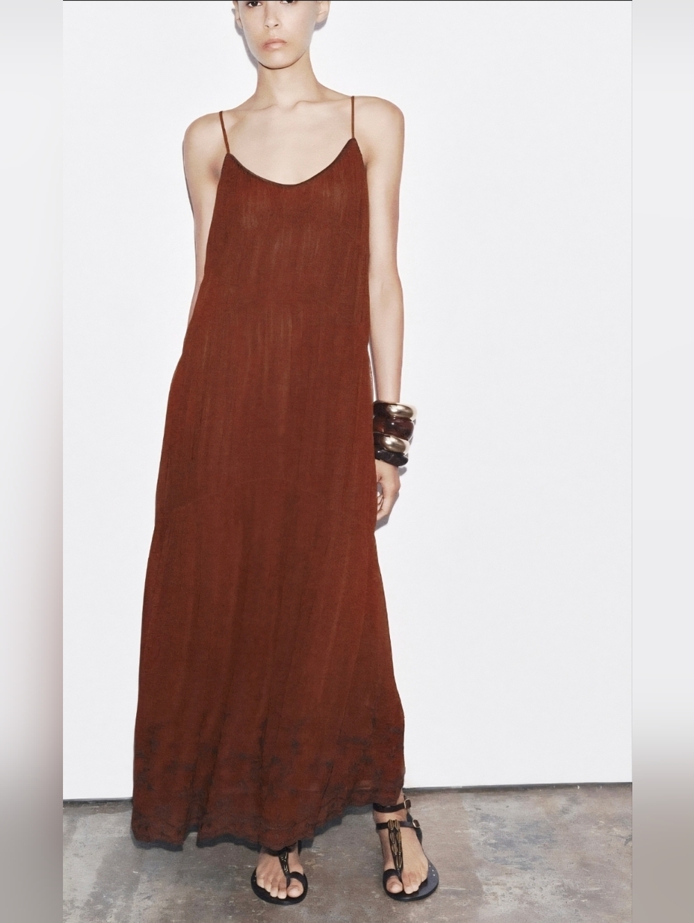 Zara Size M Spaghetti Strap Maxi Dress in  Brown